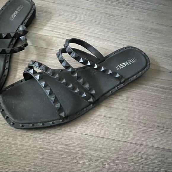 Steve Madden Skylar Sandals Jelly Plastic Studded Slide Flat Black 10 - Picture 4 of 5